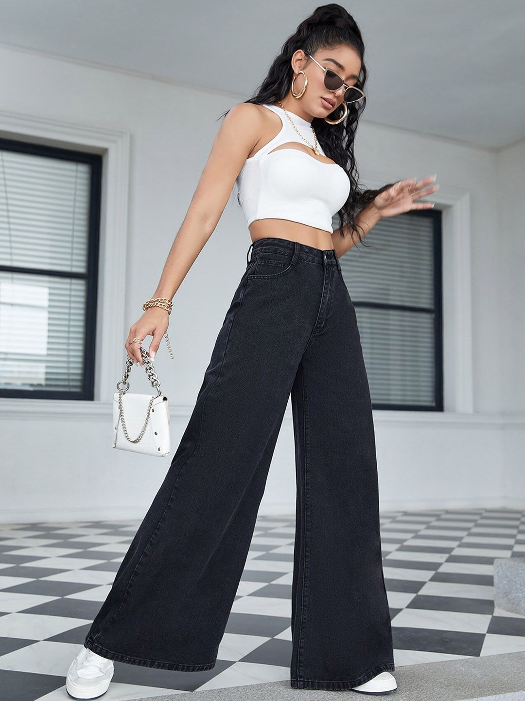 Kotty Women Black Jean Flared High-Rise Stretchable Jeans