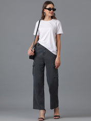 Kotty Women Black Jean Straight Fit High Rise Cargo Stretchable Jeans