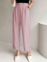 Kotty Women Relaxed Straight Leg Fit High-Rise Easy Wash Pleated Trousers