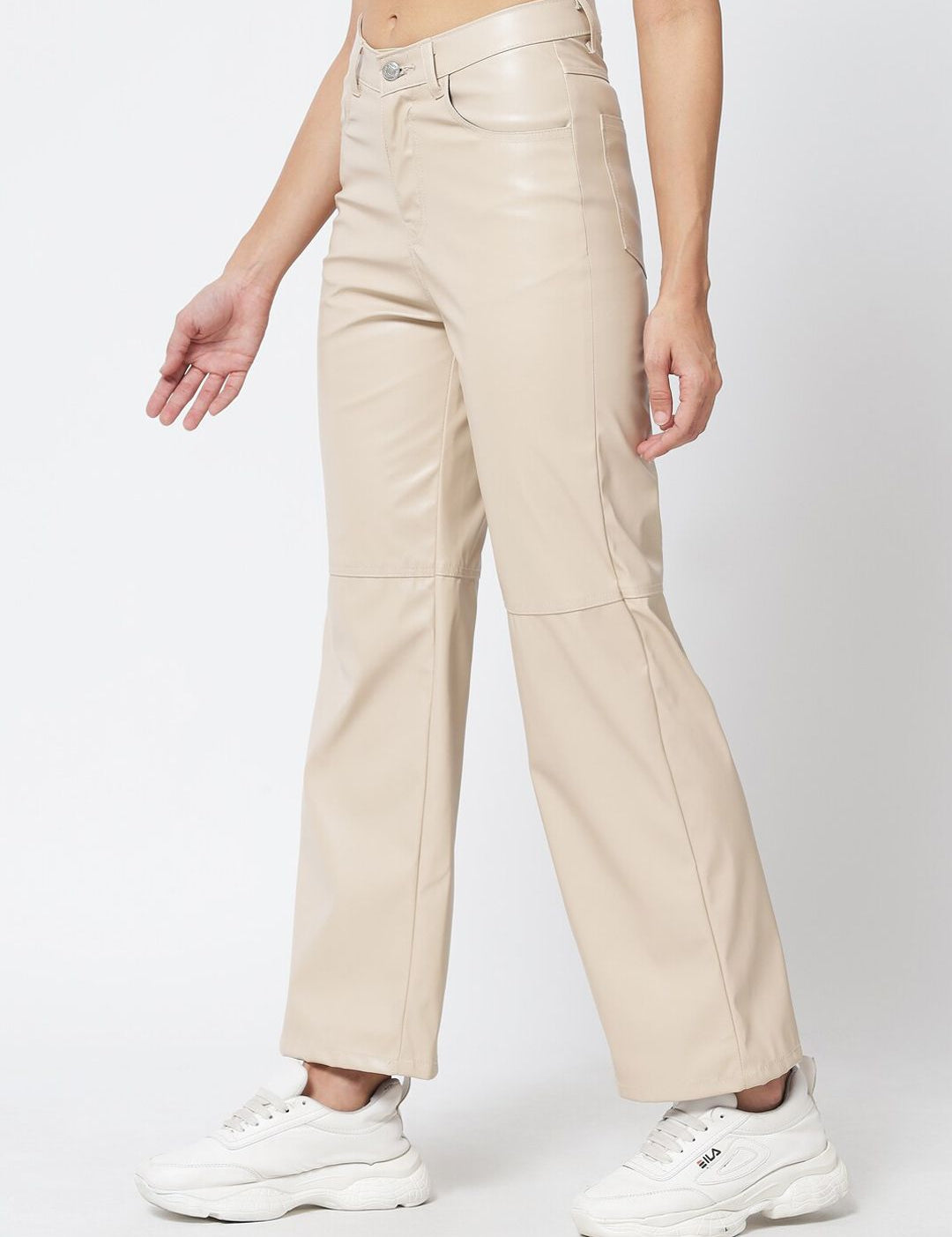 Kotty Women Cream-Coloured Relaxed Regular Fit Bootcut Trousers