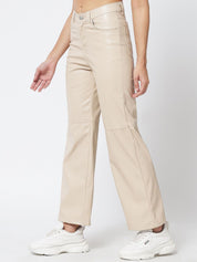 Kotty Women Cream-Coloured Relaxed Regular Fit Bootcut Trousers