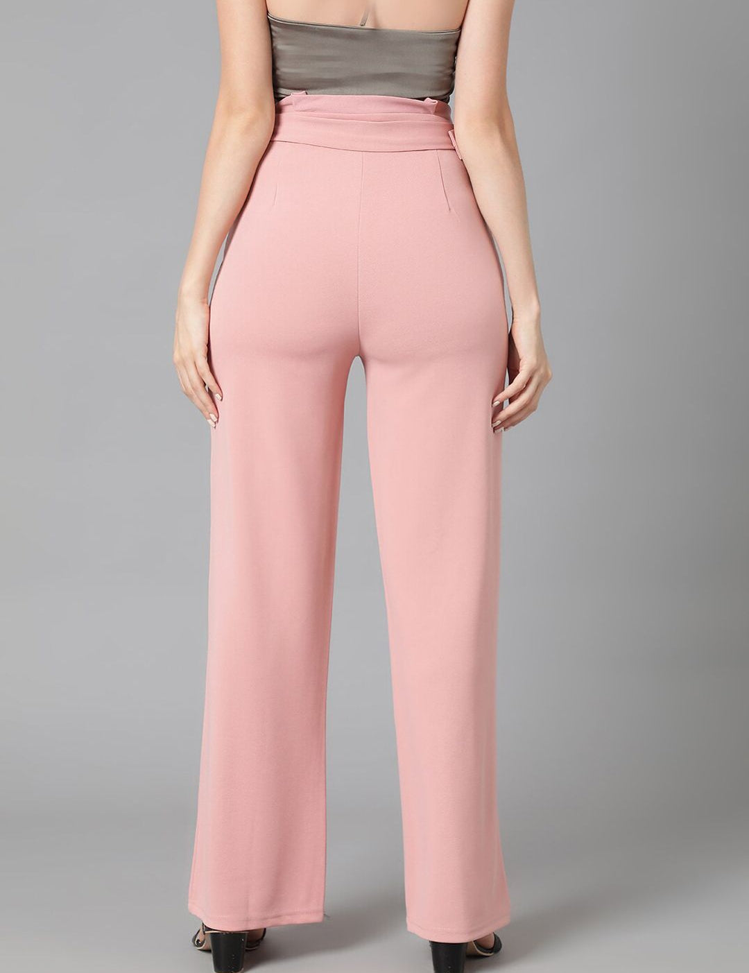 KOTTY BIZwear Women Pink Relaxed Straight Leg Straight Fit High-Rise Easy Wash Pleated Trousers