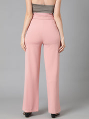 KOTTY BIZwear Women Pink Relaxed Straight Leg Straight Fit High-Rise Easy Wash Pleated Trousers