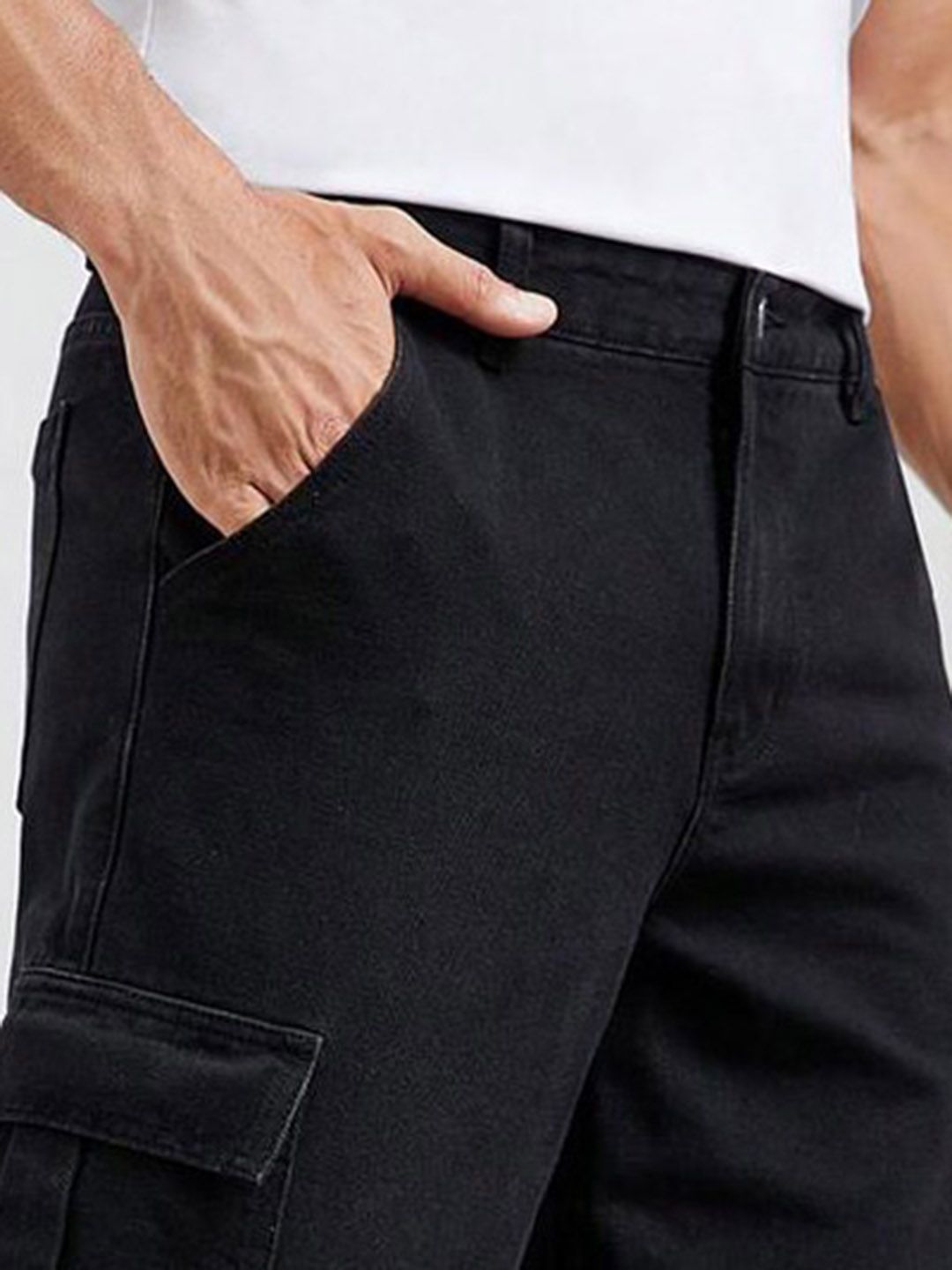 Kotty Men Jean Straight Fit Low-Rise Clean Look Stretchable Cargo Jeans