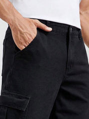 Kotty Men Jean Straight Fit Low-Rise Clean Look Stretchable Cargo Jeans