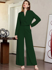 KOTTY BIZwear Green Notched Lapel Collar Top With Trousers
