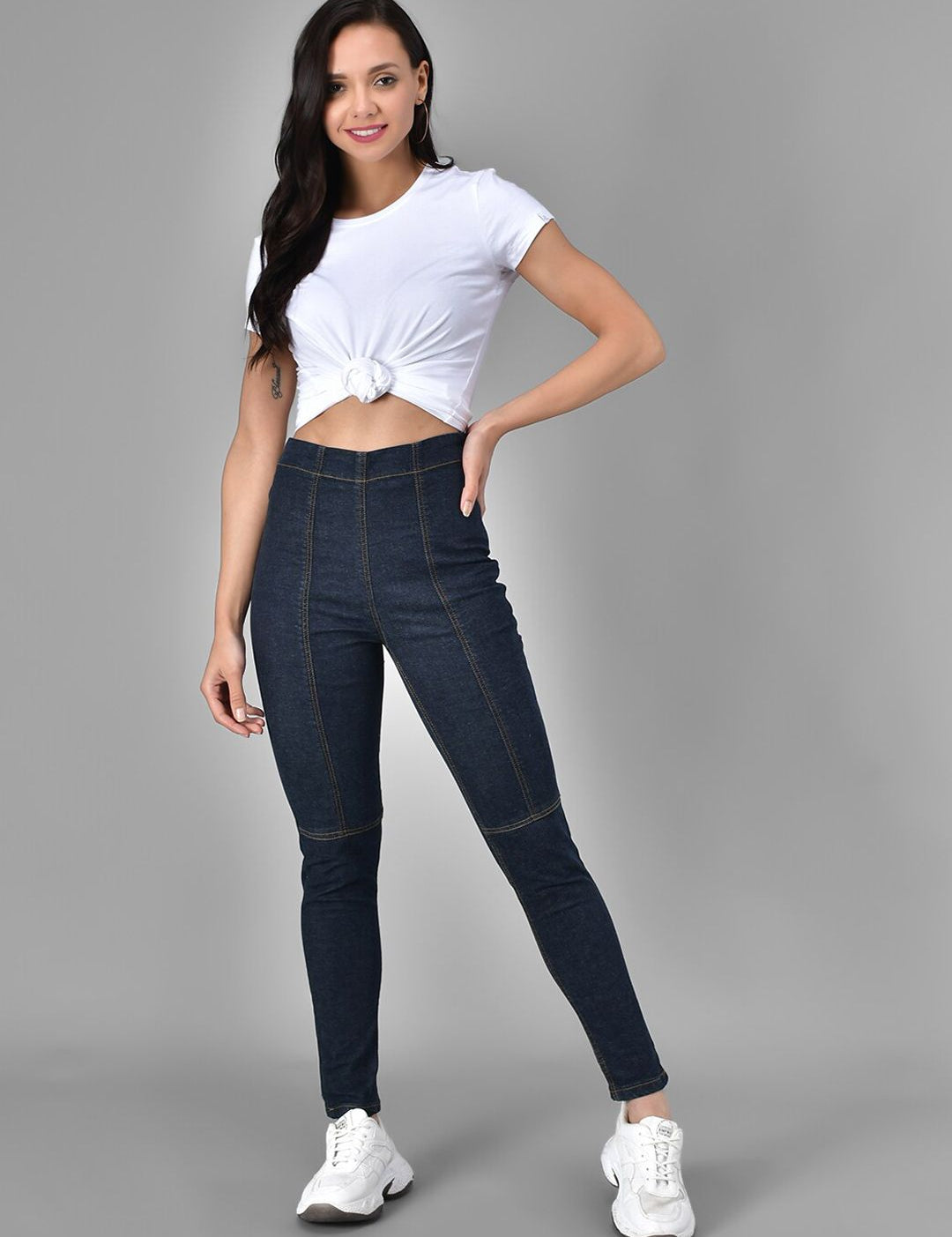 Kotty Women Blue Regular Fit High-Rise Slash Knee Jeans