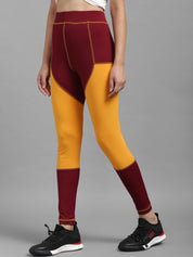 Kotty Women Yellow & Maroon Colourblocked Tights