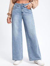 Kotty Blue Women Jean Straight Fit High-Rise Heavy Fade Clean Look Stretchable Jeans