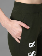 Kotty Women Olive Green & White Printed Joggers