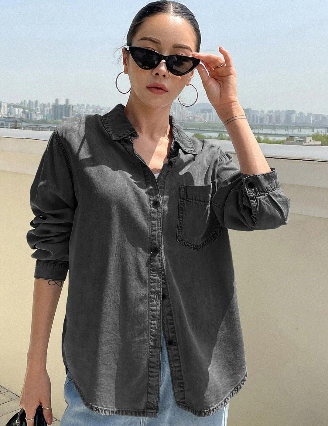 Kotty Black Modern Spread Collar Casual Shirt