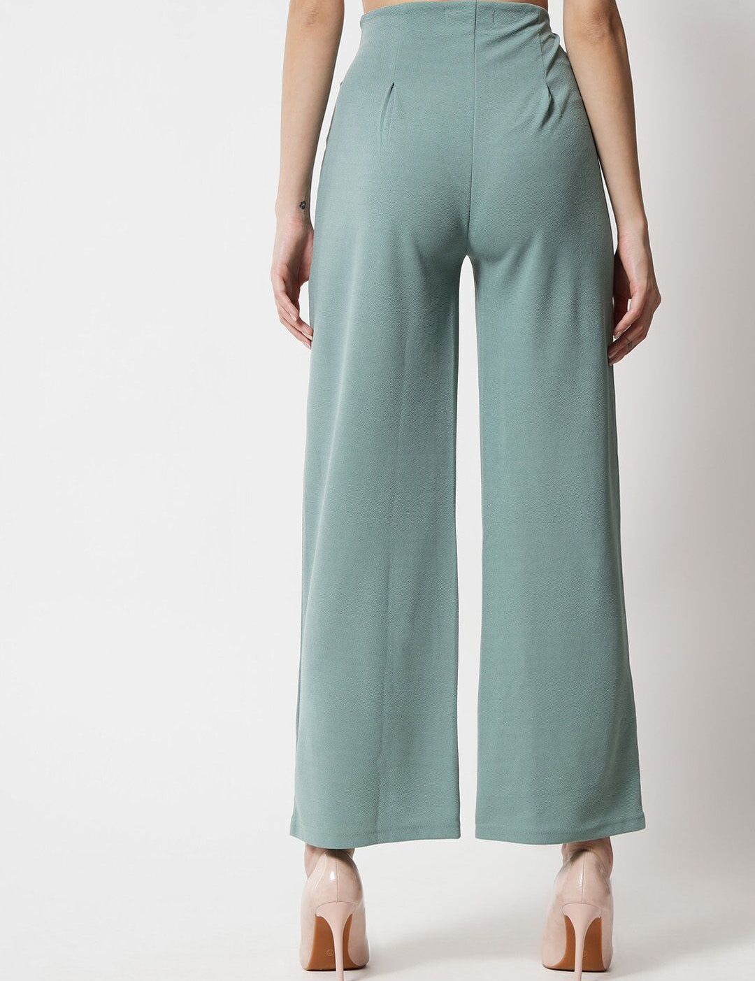 Kotty Women Green Relaxed Straight Fit High-Rise Easy Wash Pleated Trousers