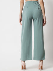 Kotty Women Green Relaxed Straight Fit High-Rise Easy Wash Pleated Trousers