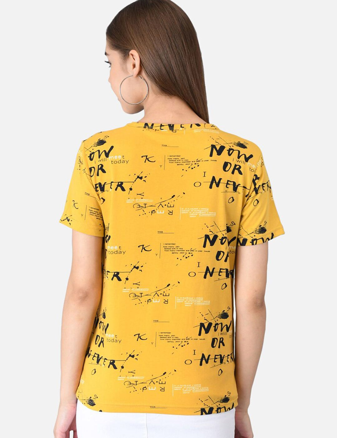 Kotty Women Mustard Yellow & Black Printed T-shirt