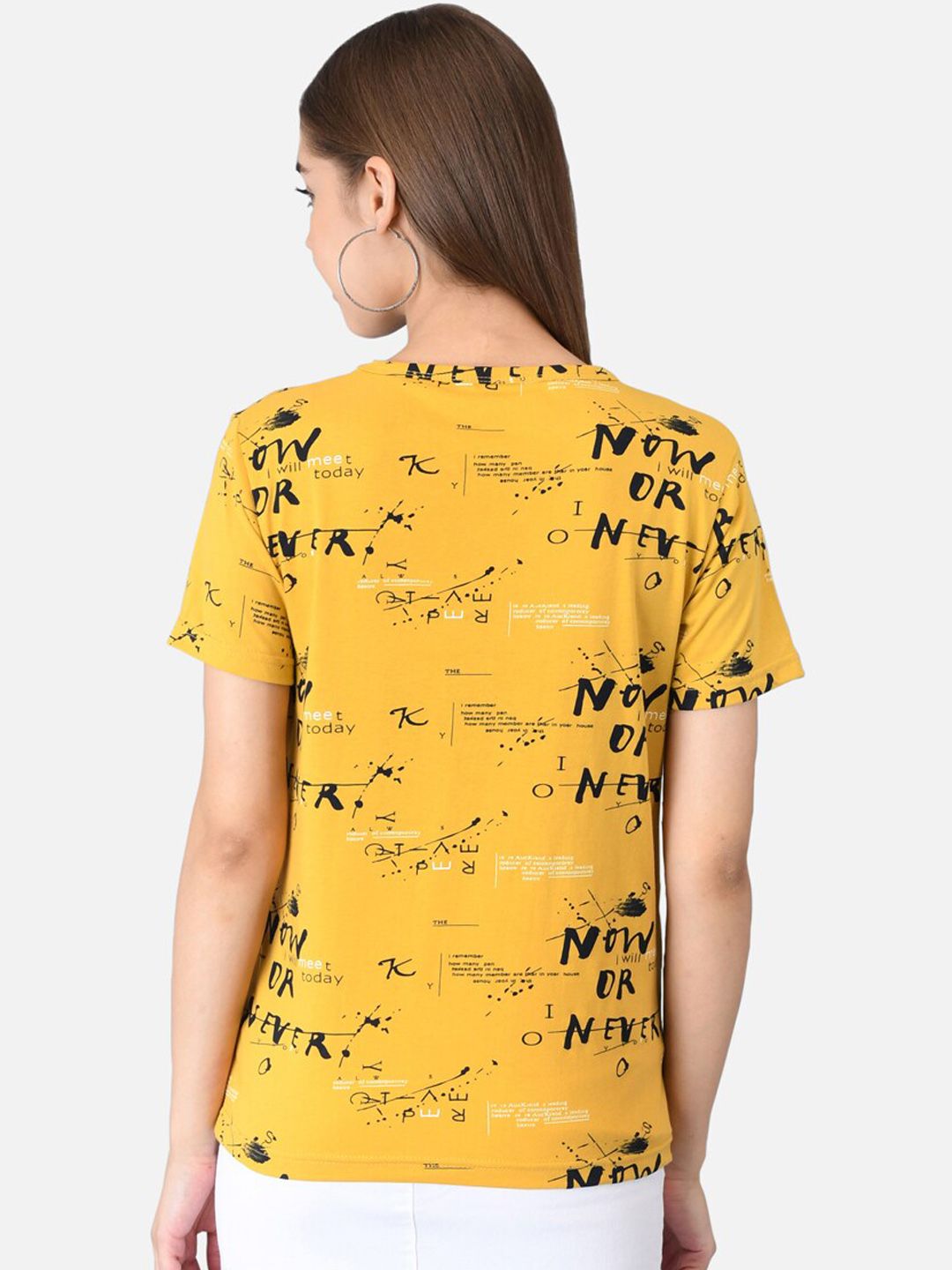 Kotty Women Mustard Yellow & Black Printed T-shirt