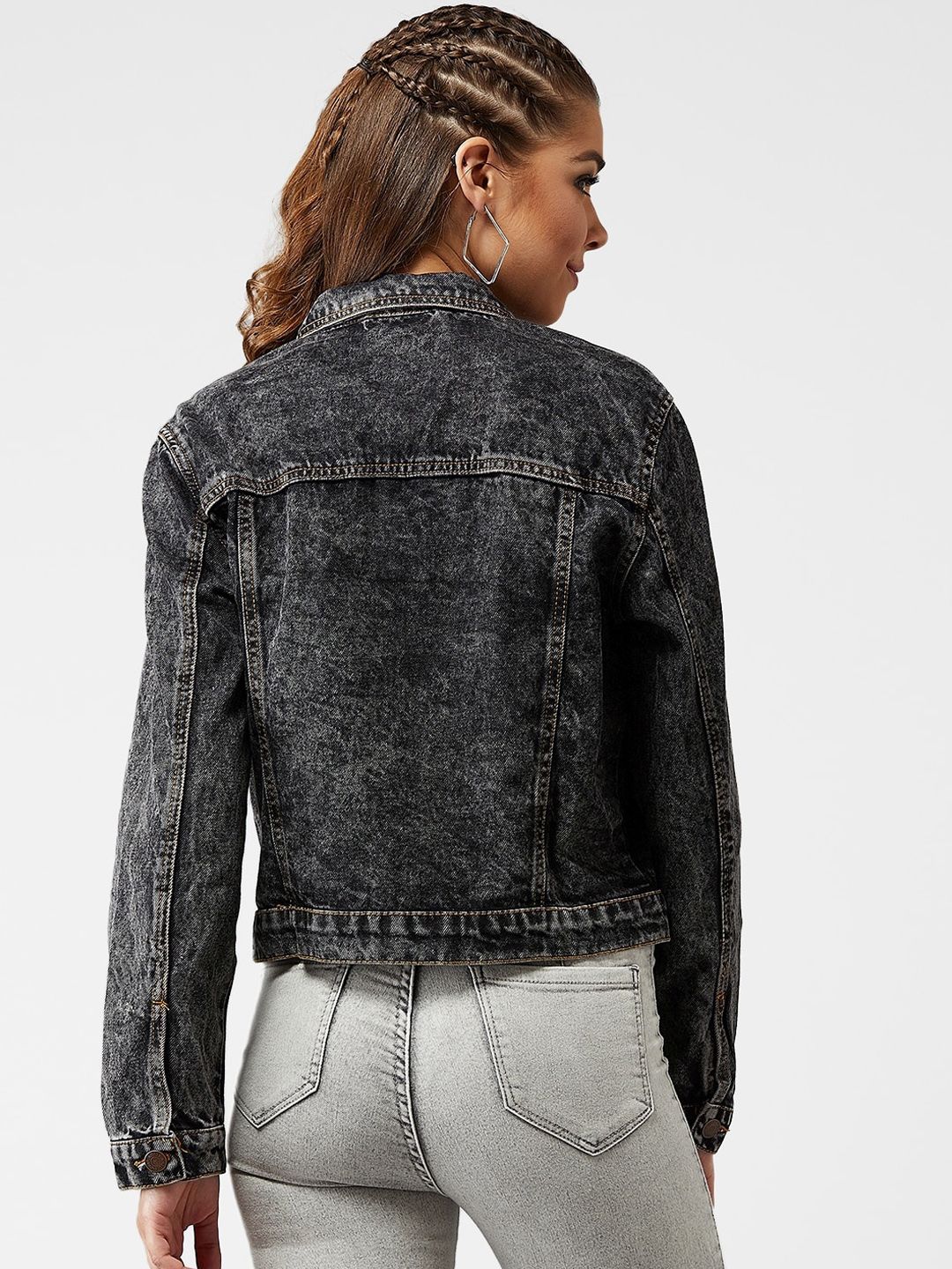 Kotty Women Grey Solid Denim Jacket