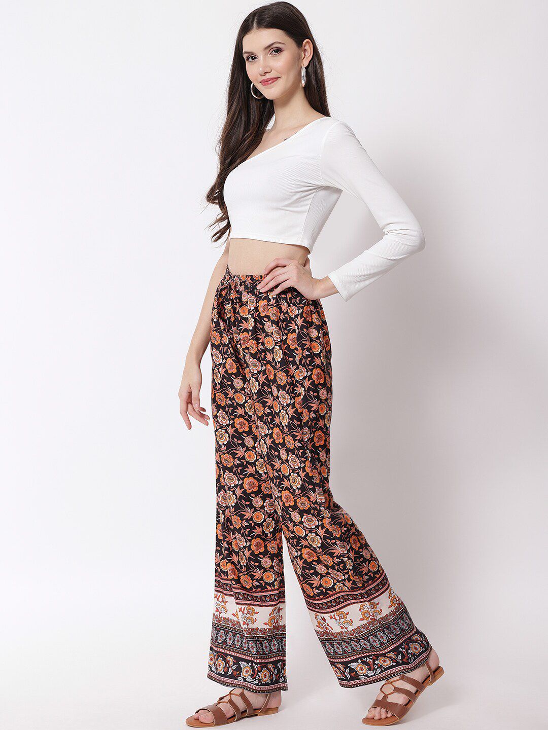 Kotty Women Floral Printed Relaxed High-Rise Easy Wash Trousers