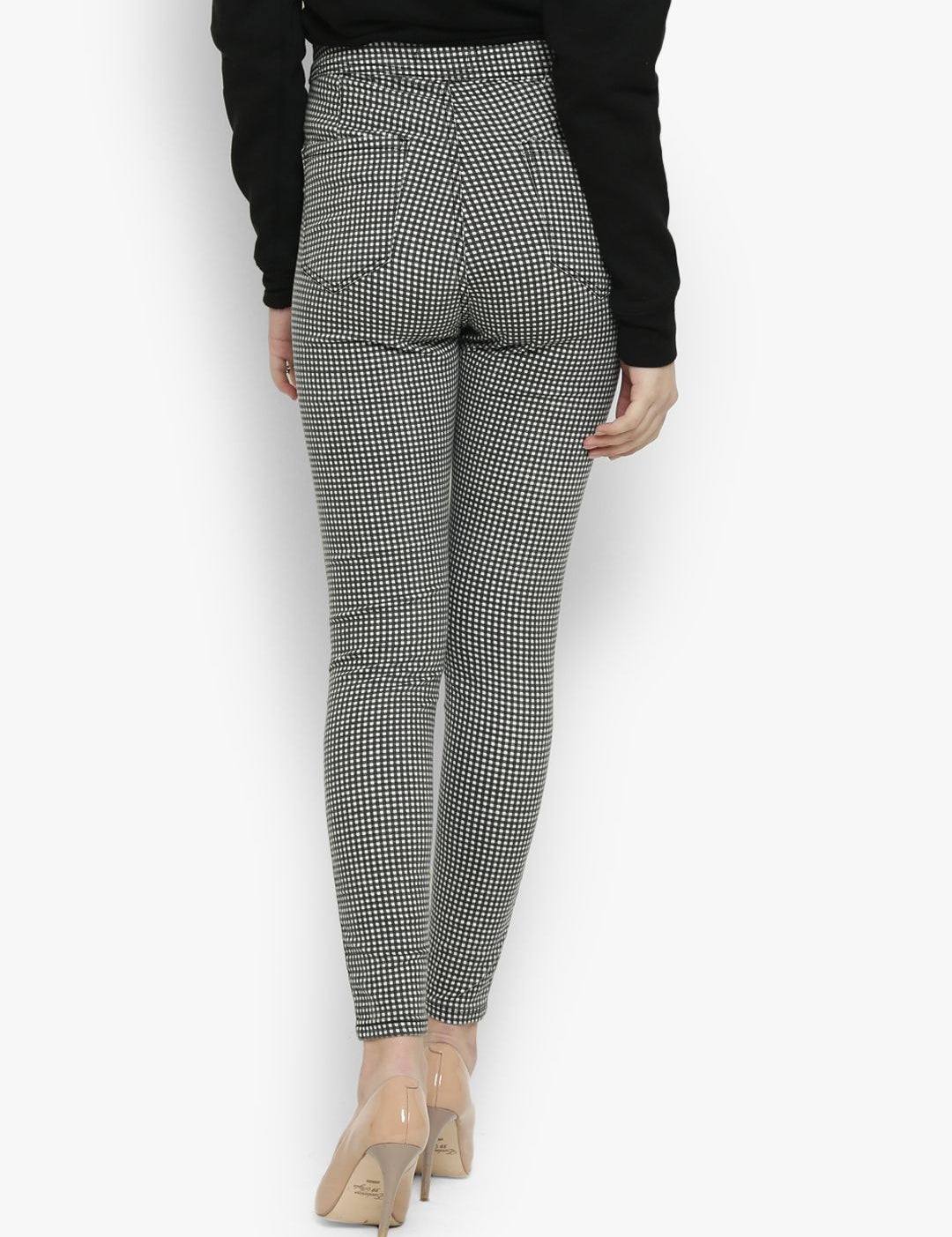 Kotty Women Grey & White Skinny Fit High-Rise Clean Look Checked Jeans