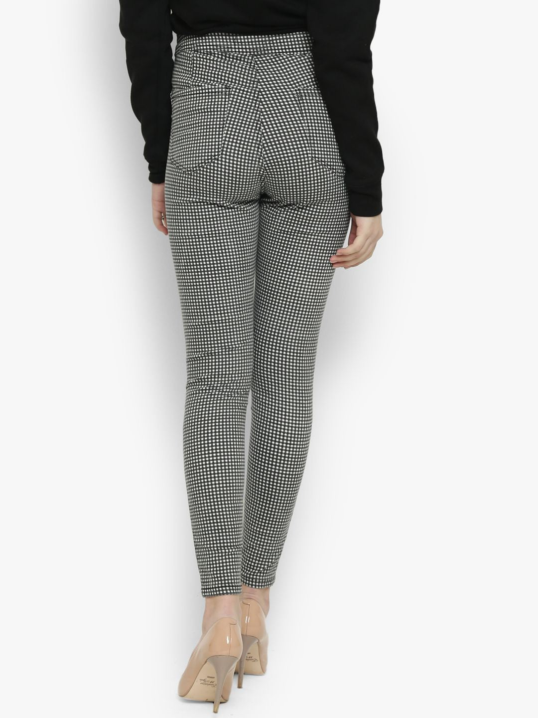 Kotty Women Grey & White Skinny Fit High-Rise Clean Look Checked Jeans