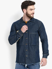 Kotty Men Blue Printed Lightweight Denim Jacket