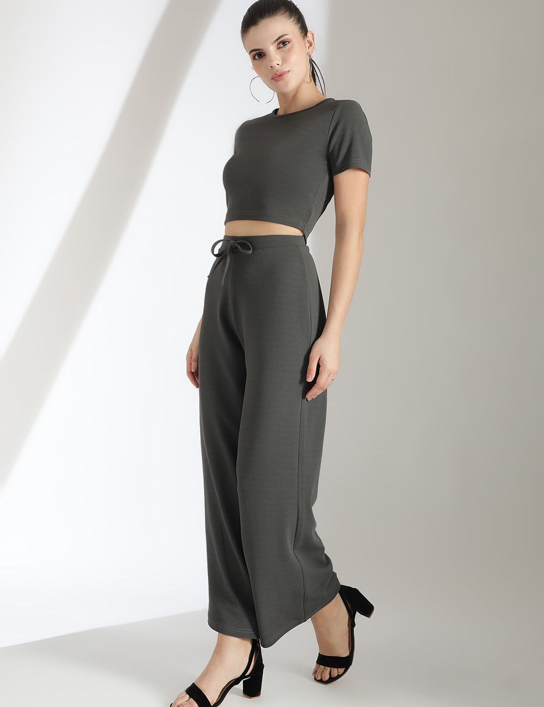 Kotty Grey Round Neck Top With Trousers