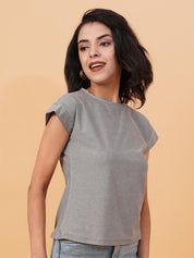 Kotty Grey Round Neck Cap Sleeves Regular T-shirt