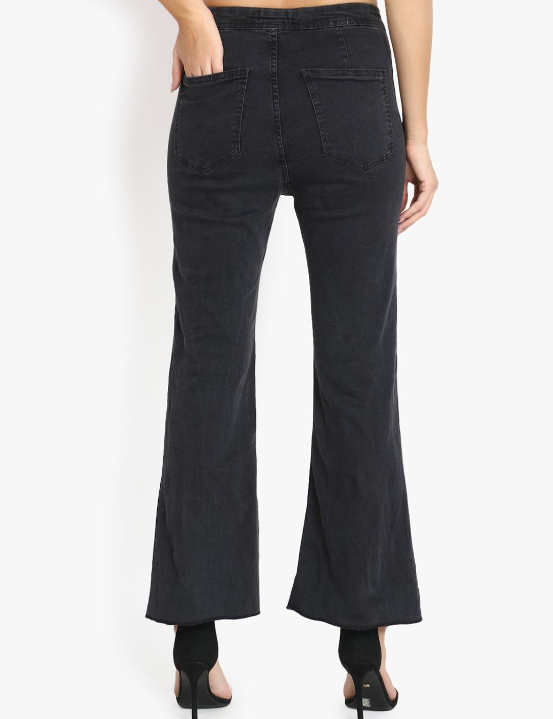 Kotty Women Black Flared High-Rise Clean Look Stretchable Jeans