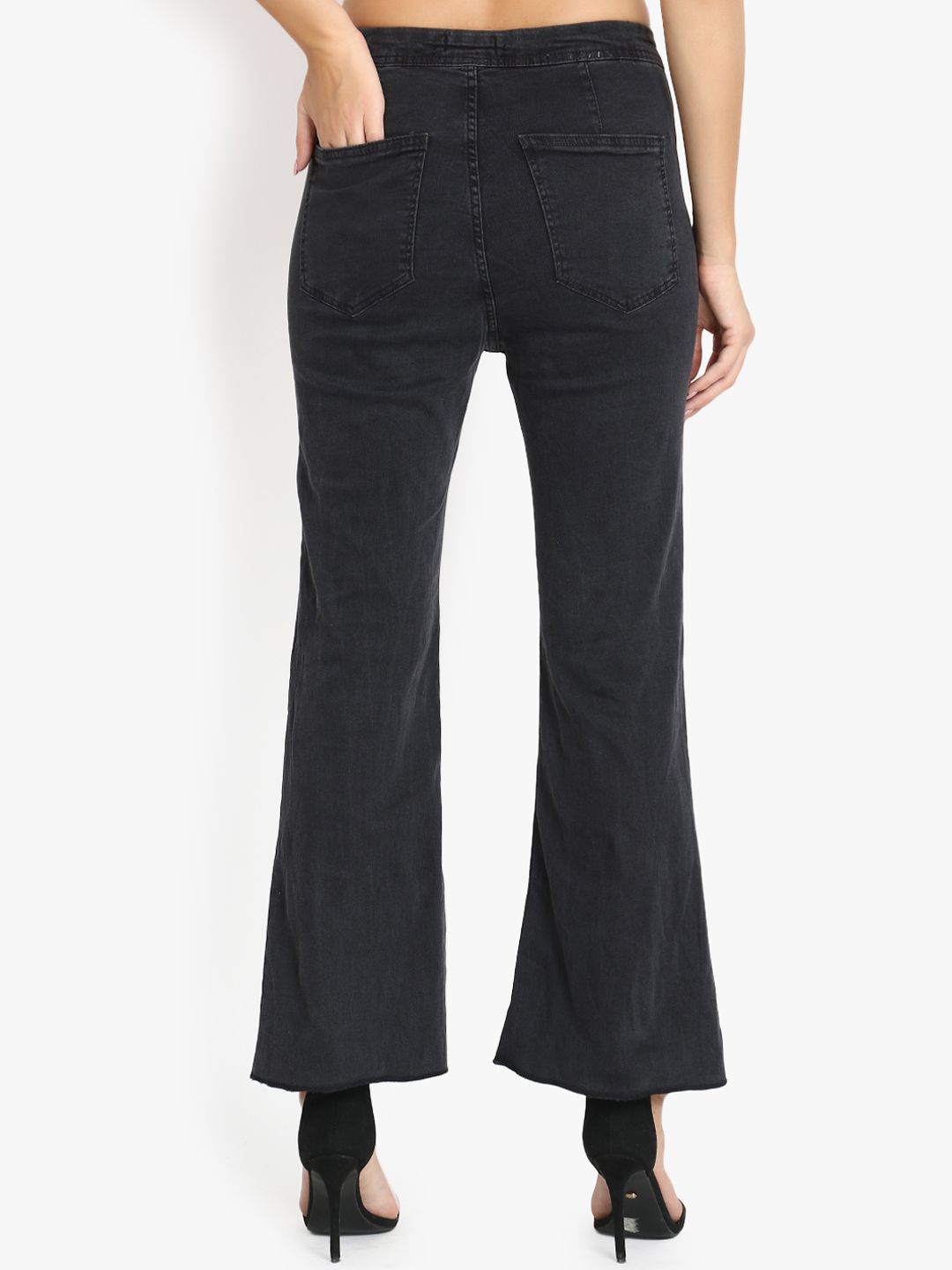 Kotty Women Black Flared High-Rise Clean Look Stretchable Jeans