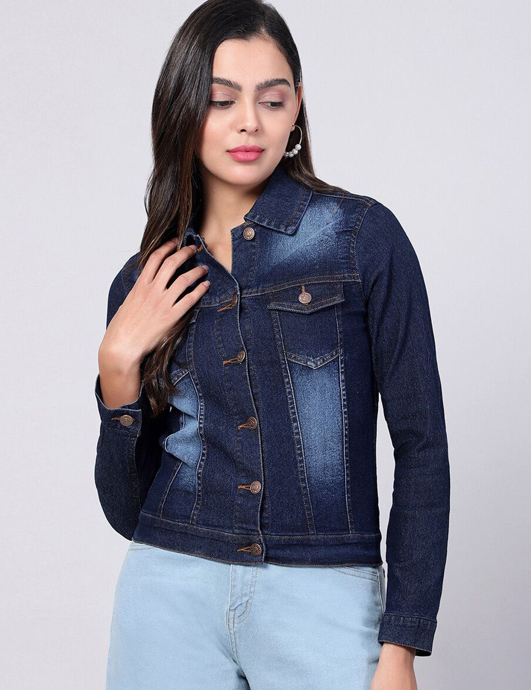 Kotty Women Washed Cotton Outdoor Denim Jacket 