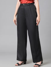 Kotty Women Black Relaxed Straight Leg Straight Fit High-Rise Easy Wash Pleated Trousers