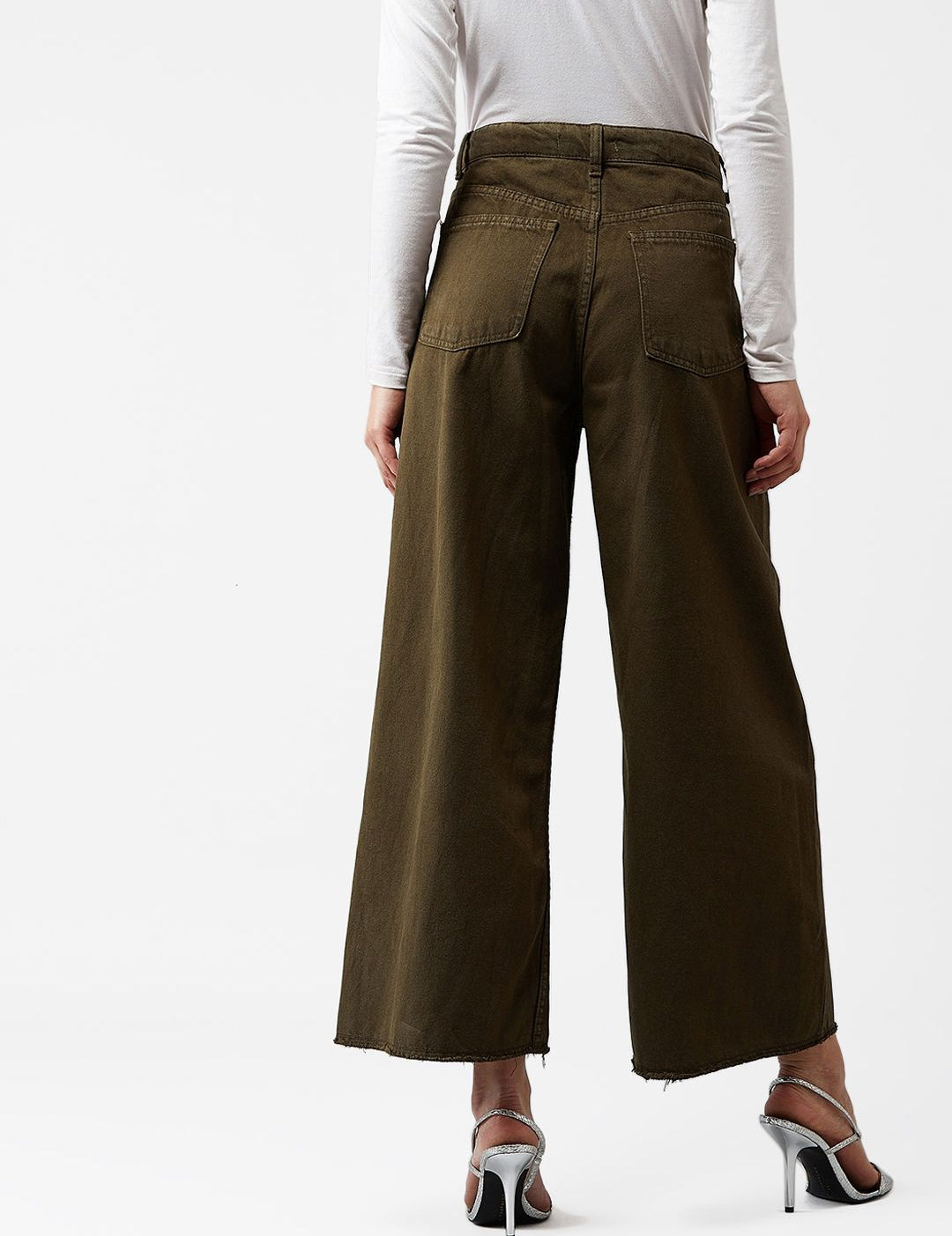 Kotty Women Olive Green Wide Leg High-Rise Clean Look Jeans