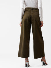 Kotty Women Olive Green Wide Leg High-Rise Clean Look Jeans