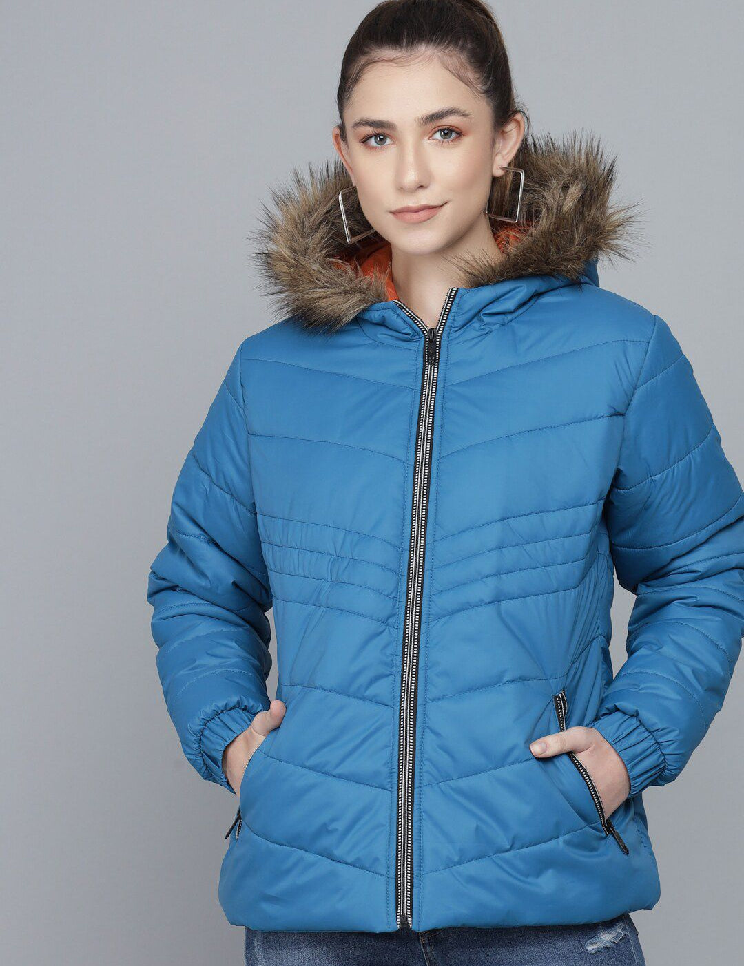 Kotty Women Blue Lightweight Longline Puffer Jacket
