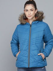 Kotty Women Blue Lightweight Longline Puffer Jacket