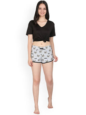 Kotty Women Grey & Black Printed Lounge Shorts KTTSLEEPSHORTS229