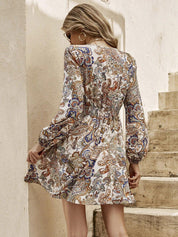 Kotty Ethnic Motifs Printed Tie-Ups Puff Sleeves Fit & Flare Dress