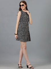 Kotty Black & White Floral Printed A-Line Dress