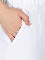 Kotty Women White Regular Fit Solid Linen Regular Trousers