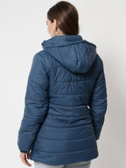 Kotty Women Blue Solid Longline Padded Jacket