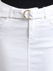 Kotty Women White Solid Denim Straight Mini Skirt