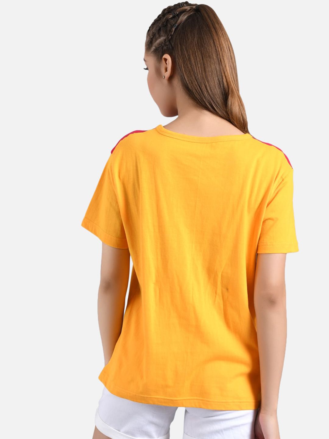 Kotty Women Pink & Yellow Pack of 2 Colourblocked Round Neck Tshirts