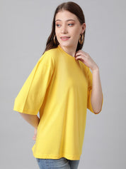 KOTTY Basics Yellow Round Neck Oversized T-shirt