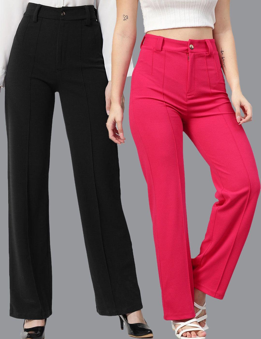 KOTTY BIZwear Women Pack Of 2 Straight Fit High-Rise Easy Wash Parallel Trousers