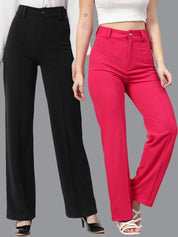 KOTTY BIZwear Women Pack Of 2 Straight Fit High-Rise Easy Wash Parallel Trousers