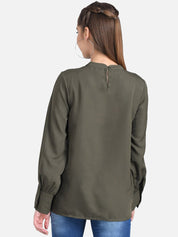 Kotty Women Olive Green Solid Shirt Style Pure Cotton Top