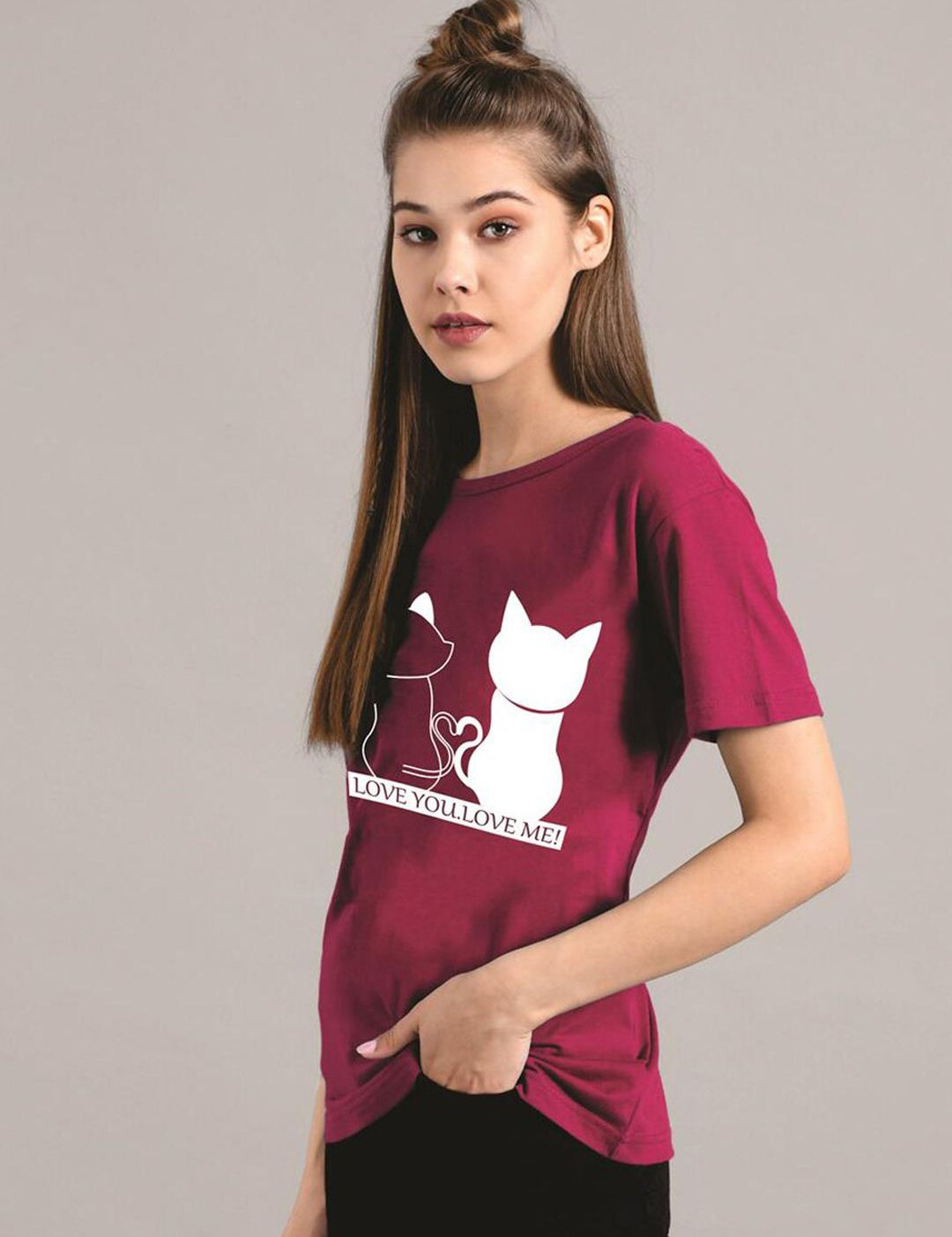 Kotty Women Maroon Printed Round Neck T-shirt