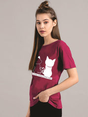 Kotty Women Maroon Printed Round Neck T-shirt