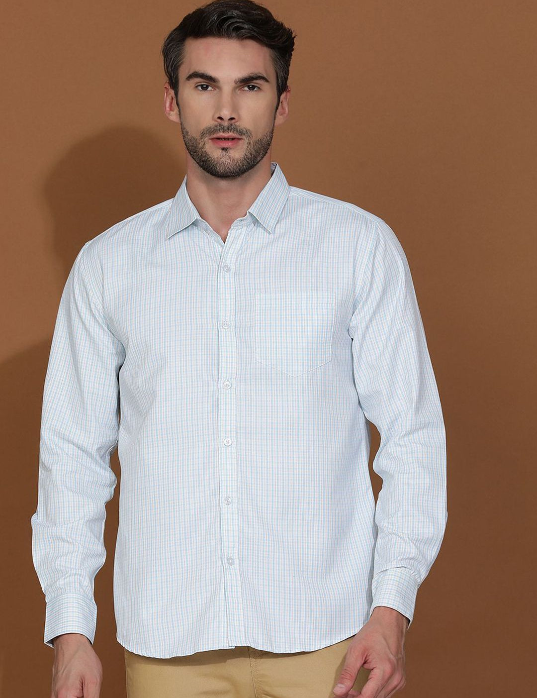 Kotty New Gingham Checks Spread Collar Casual Shirt