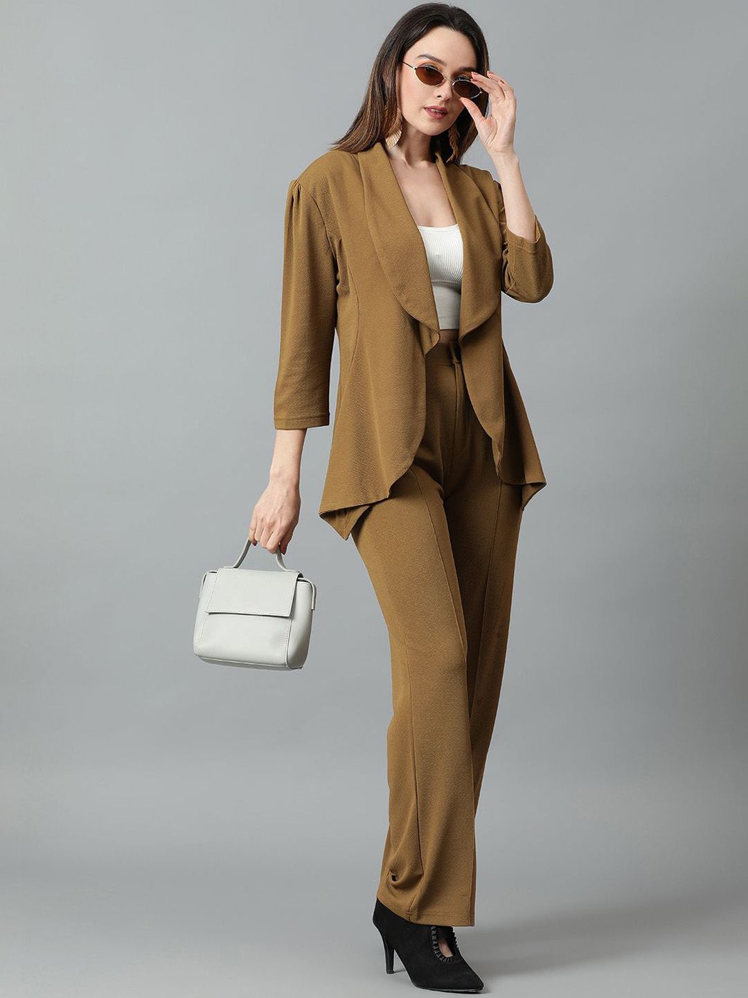 Kotty Brown Shawl Neck Blazer & Trousers