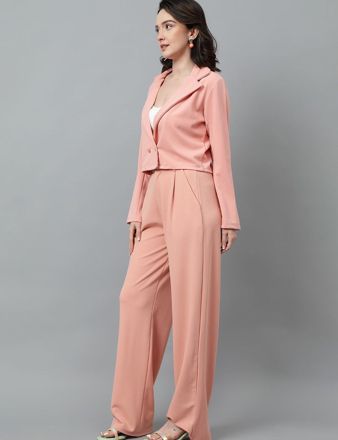 Kotty Pink Notched Lapel Collar Blazer & Mid Rise Trouser 